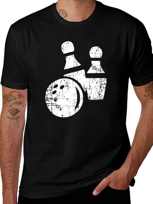 Bowling Ball and Pins Graphic Tee - Distressed Print