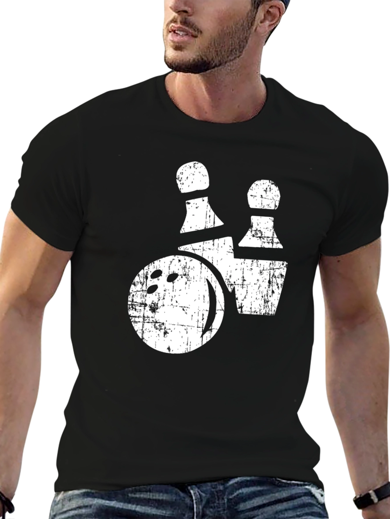 Bowling Ball and Pins Graphic Tee - Distressed Print