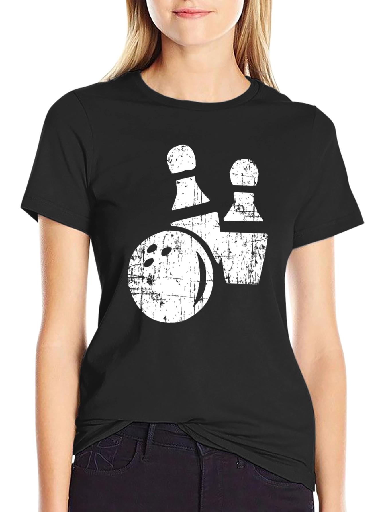 Bowling Ball and Pins Graphic Tee - Distressed Print