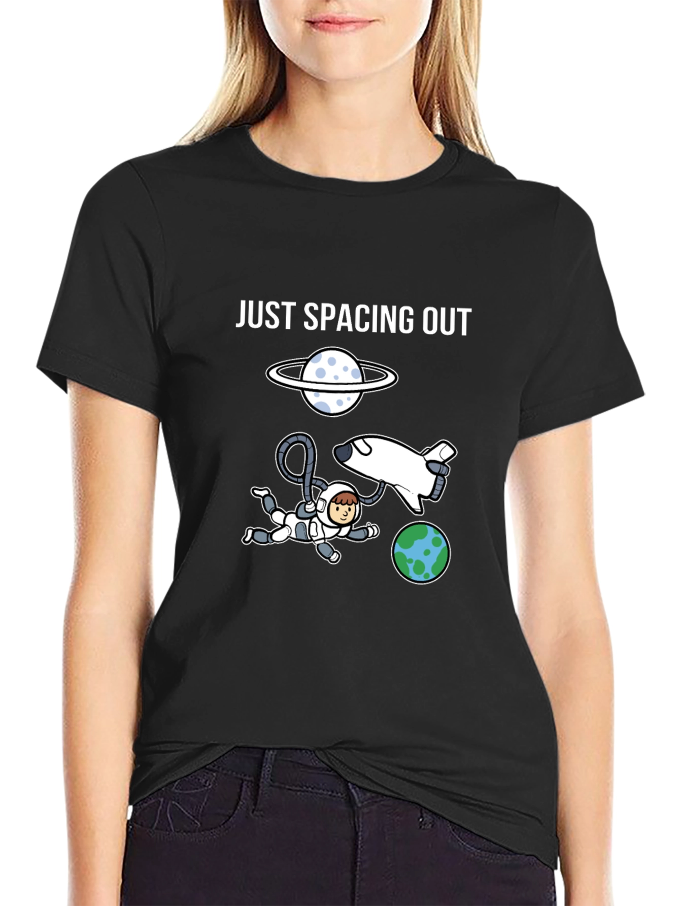 Just Spacing Out Black Graphic T-Shirt