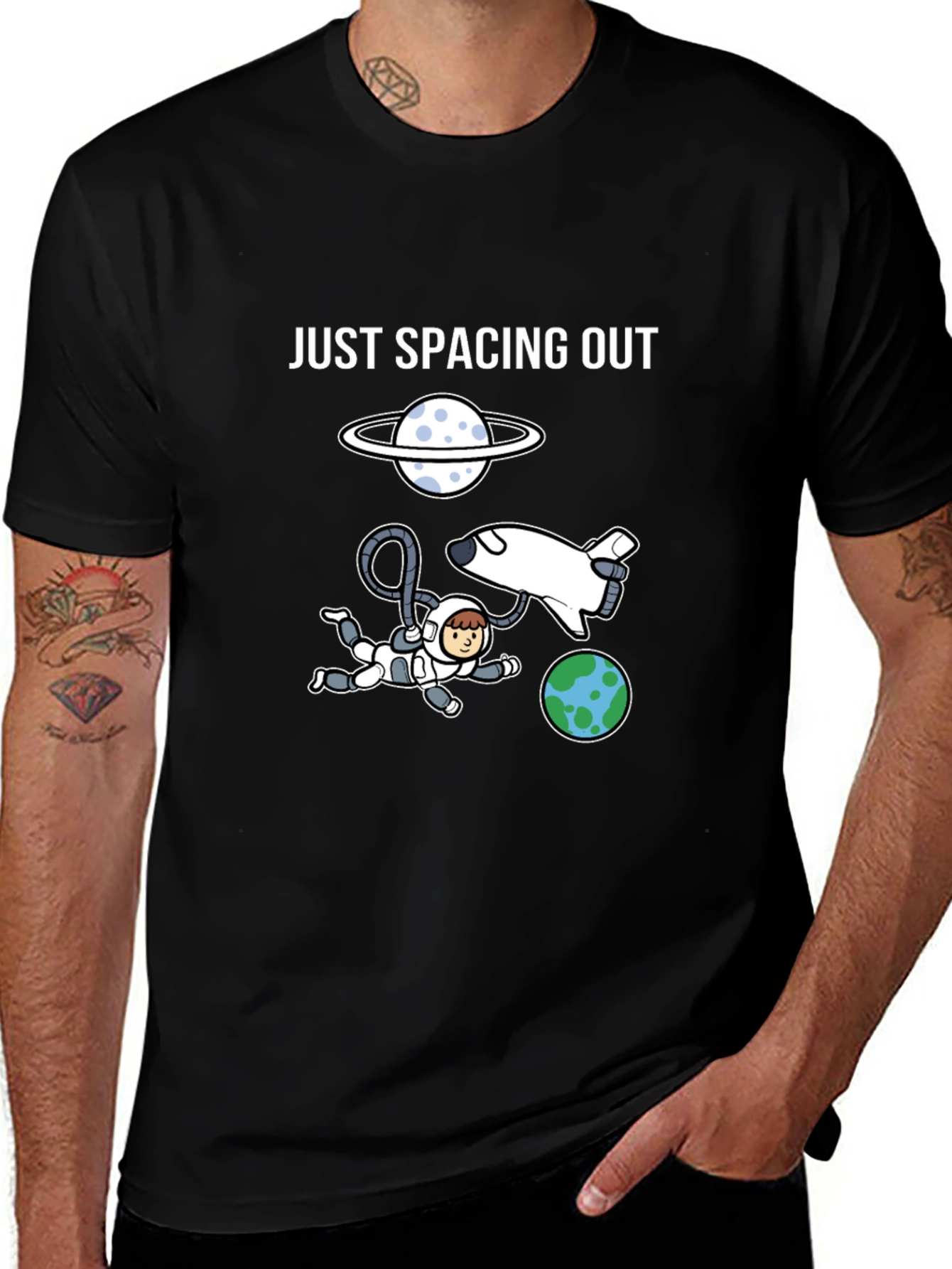 Just Spacing Out Black Graphic T-Shirt