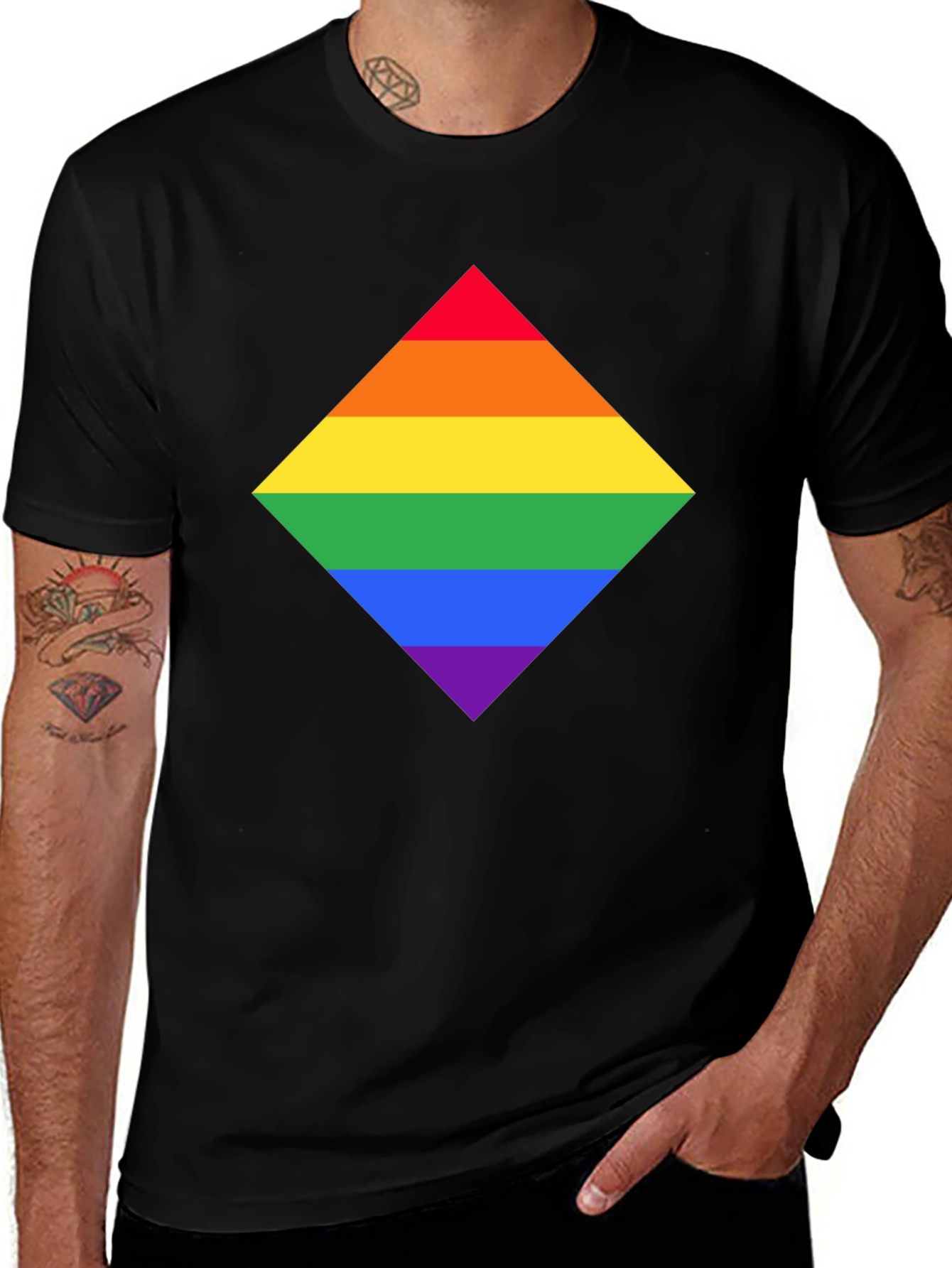Rainbow Pride Diamond Graphic T-Shirt - Black