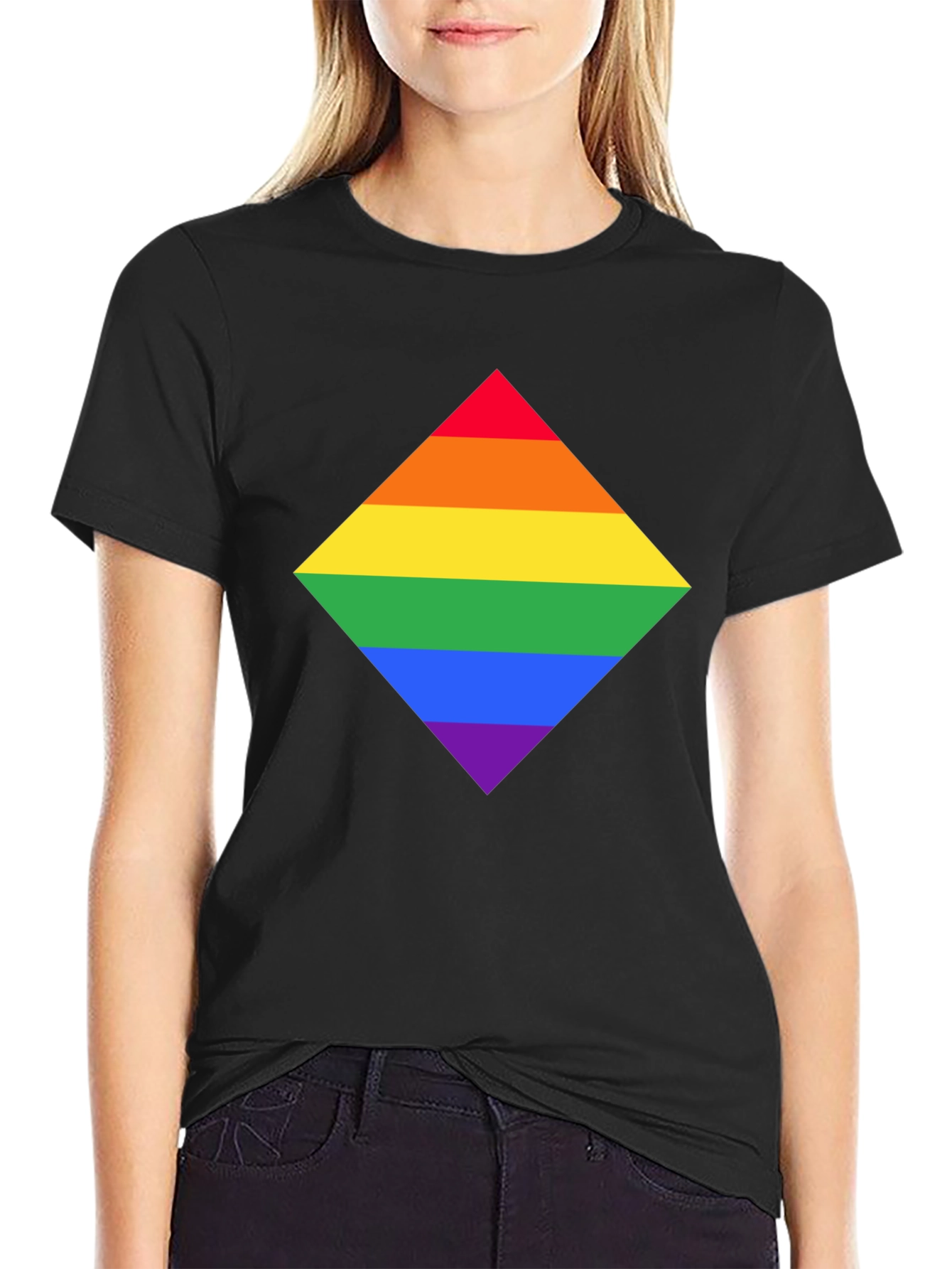 Rainbow Pride Diamond Graphic T-Shirt - Black