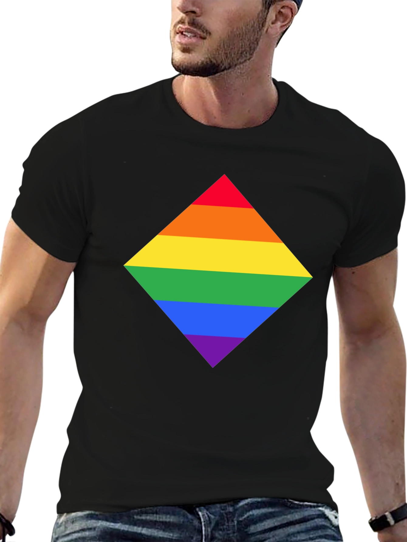 Rainbow Pride Diamond Graphic T-Shirt - Black