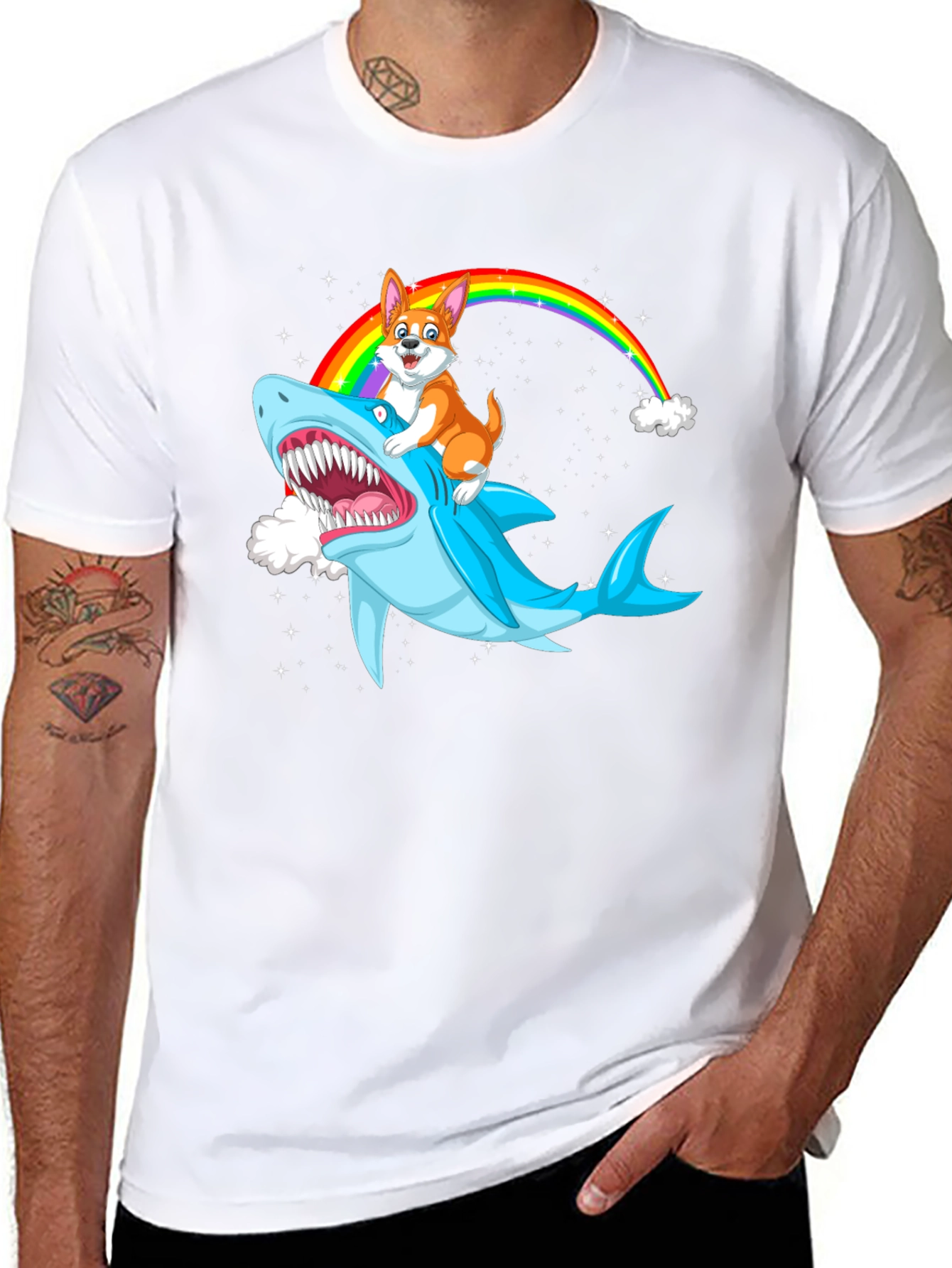 Shark Corgi Rainbow T-Shirt