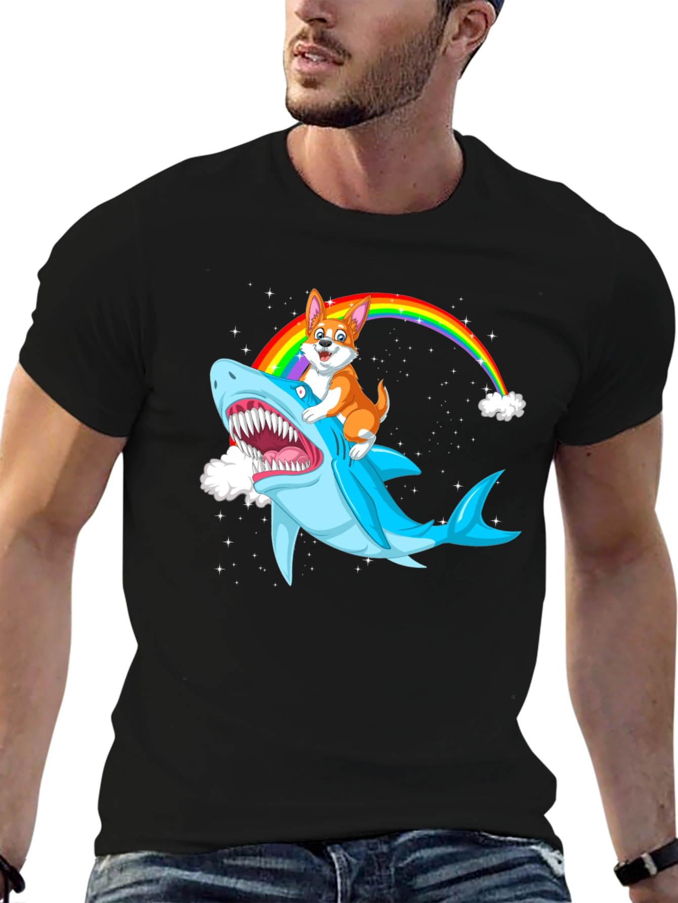 Shark Corgi Rainbow T-Shirt