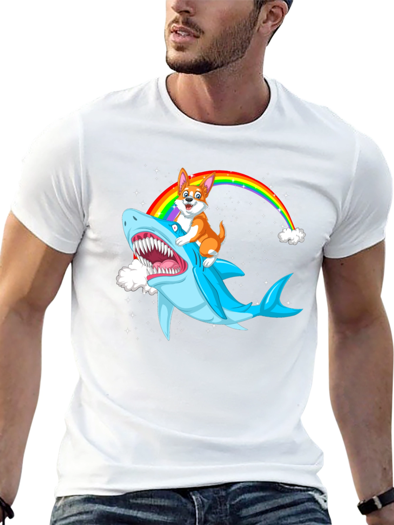 Shark Corgi Rainbow T-Shirt