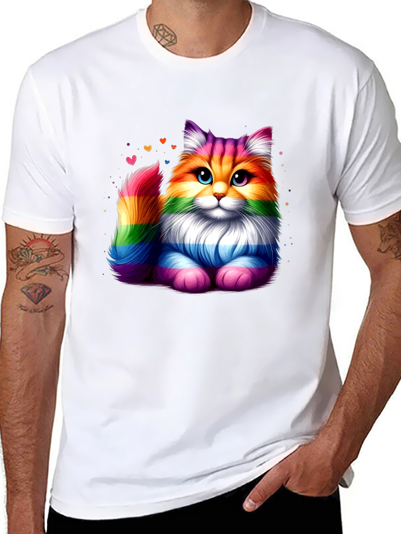 Rainbow Pride Cat Graphic Tee - Black T-Shirt