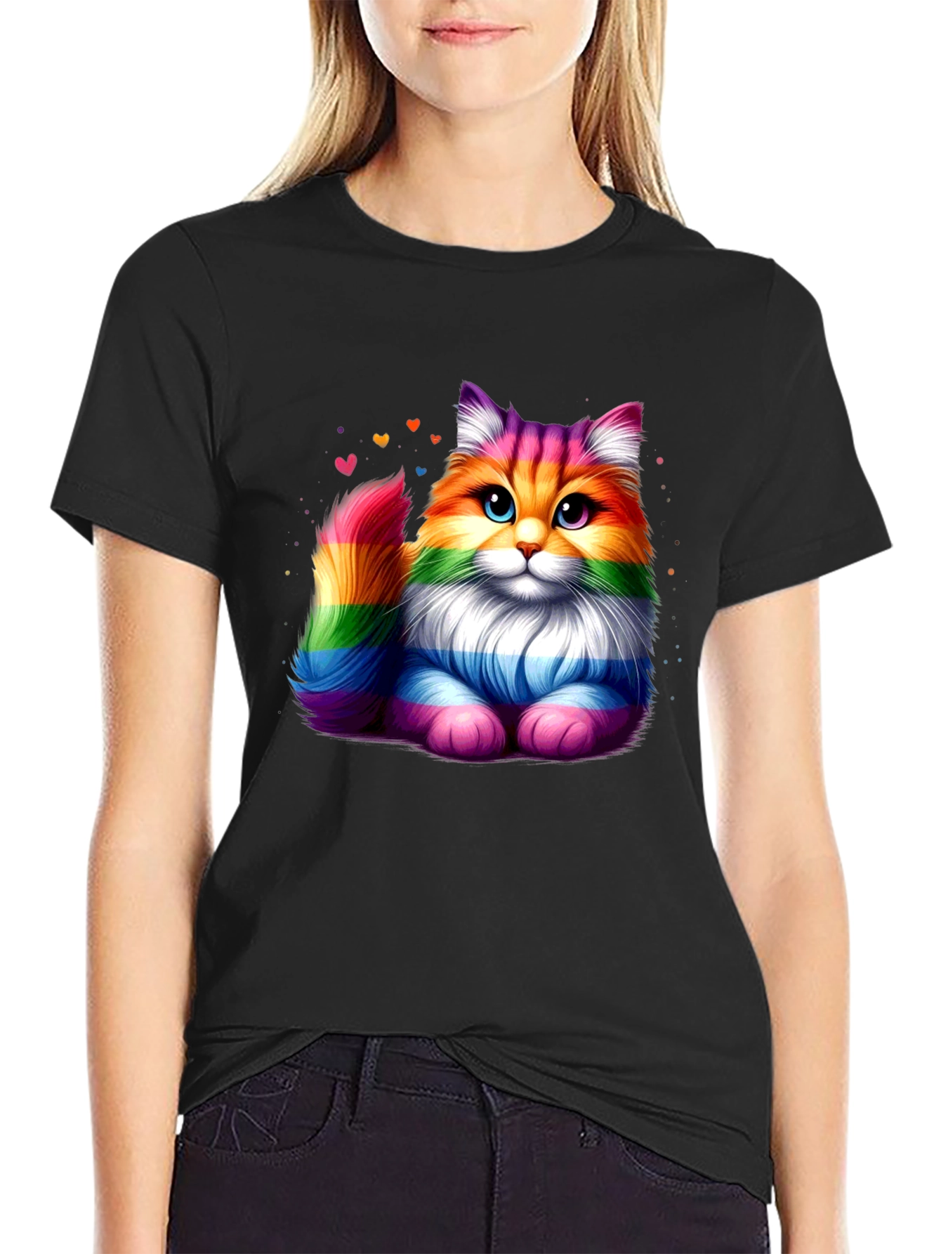 Rainbow Pride Cat Graphic Tee - Black T-Shirt