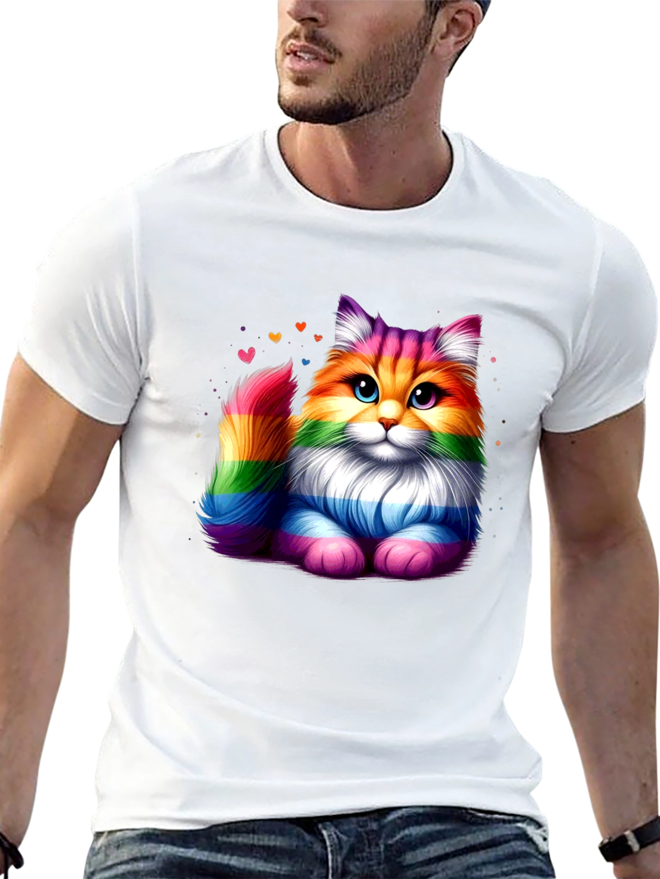 Rainbow Pride Cat Graphic Tee - Black T-Shirt