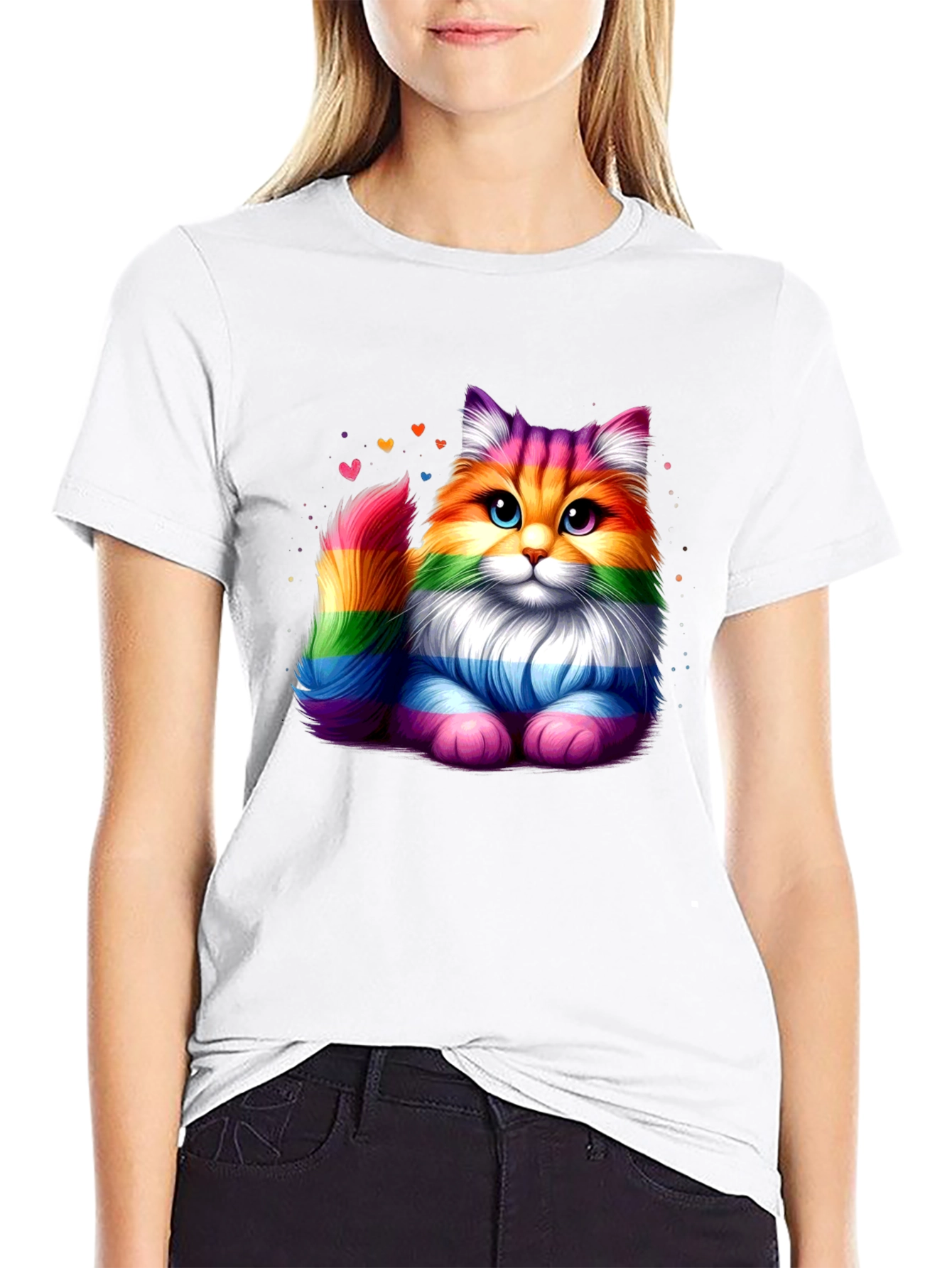 Rainbow Pride Cat Graphic Tee - Black T-Shirt