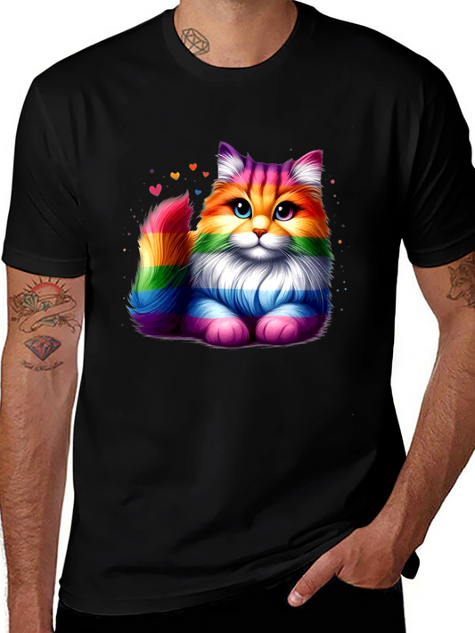 Rainbow Pride Cat Graphic Tee - Black T-Shirt