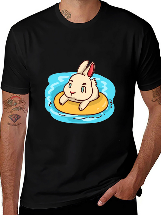 Cartoon Bunny on Float Black T-Shirt