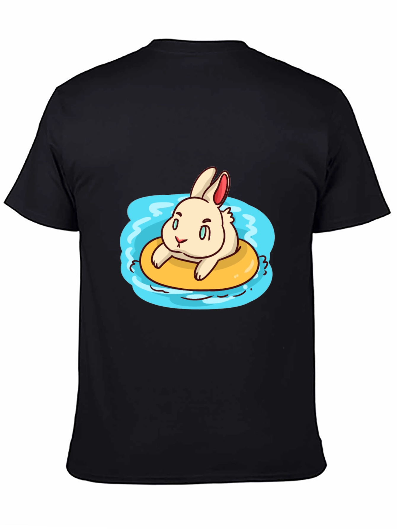 Cartoon Bunny on Float Black T-Shirt