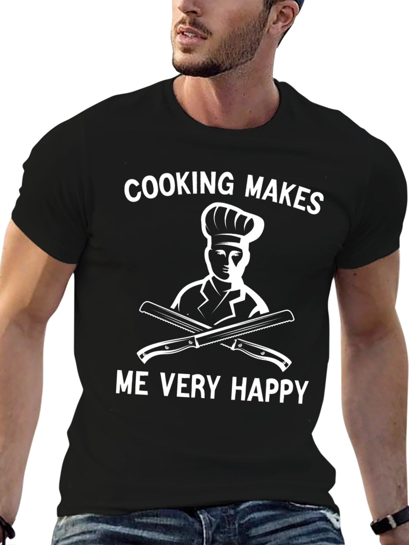 Cooking Makes Me Very Happy Black T-Shirt