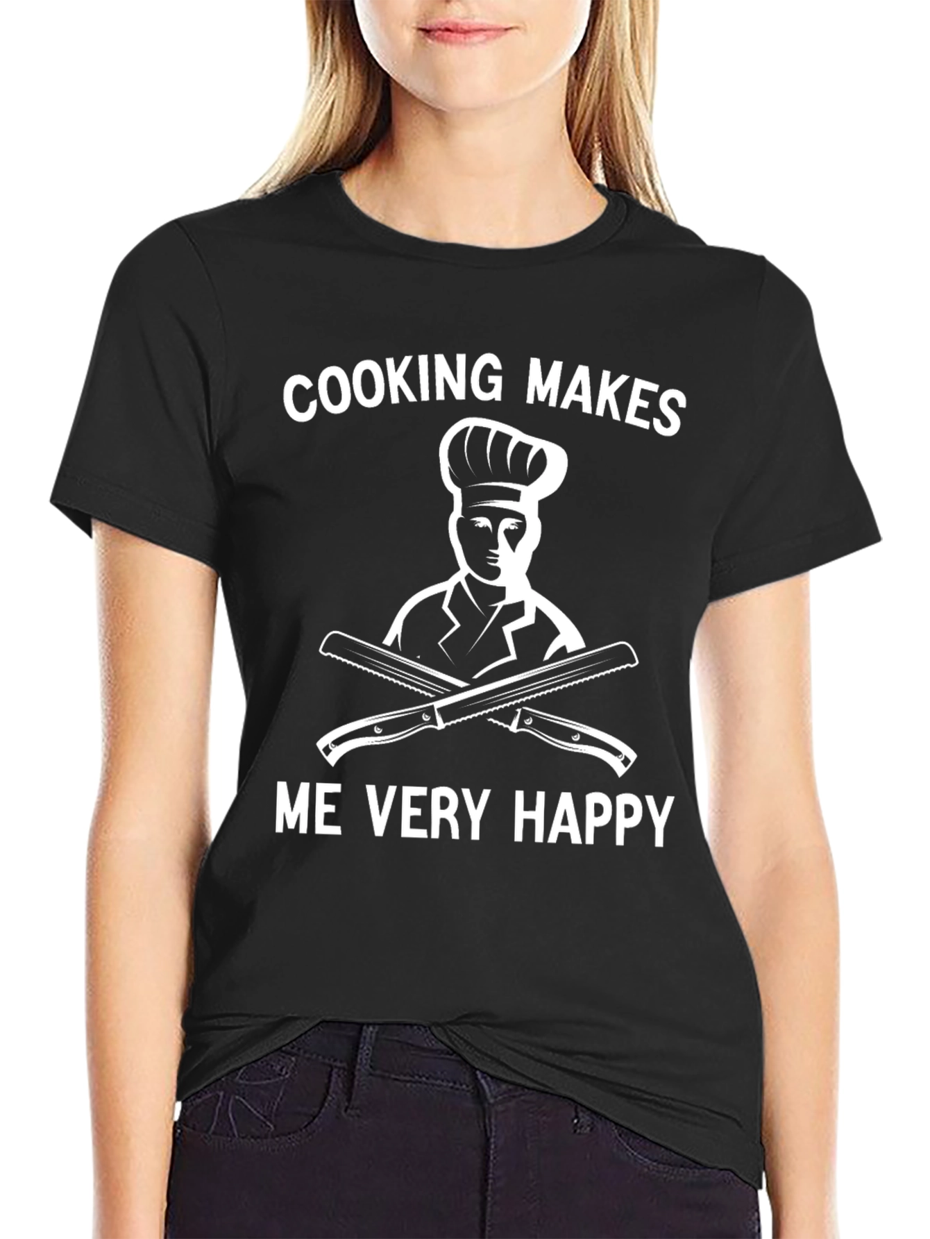 Cooking Makes Me Very Happy Black T-Shirt