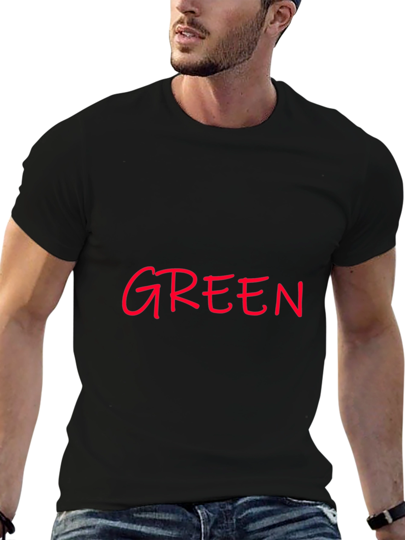 Modern Black T-Shirt with Red GREEN Print