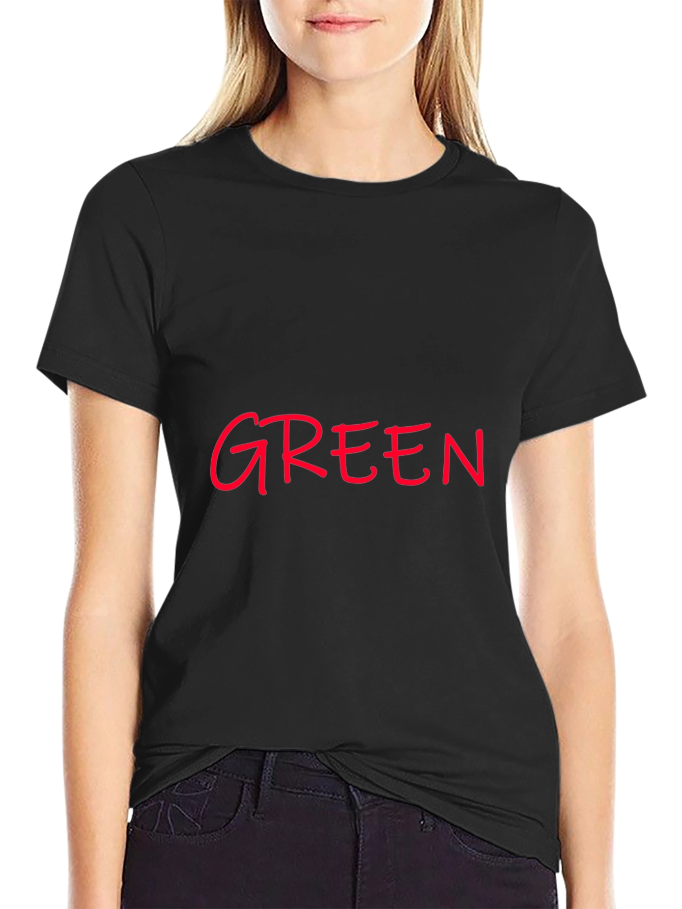 Modern Black T-Shirt with Red GREEN Print