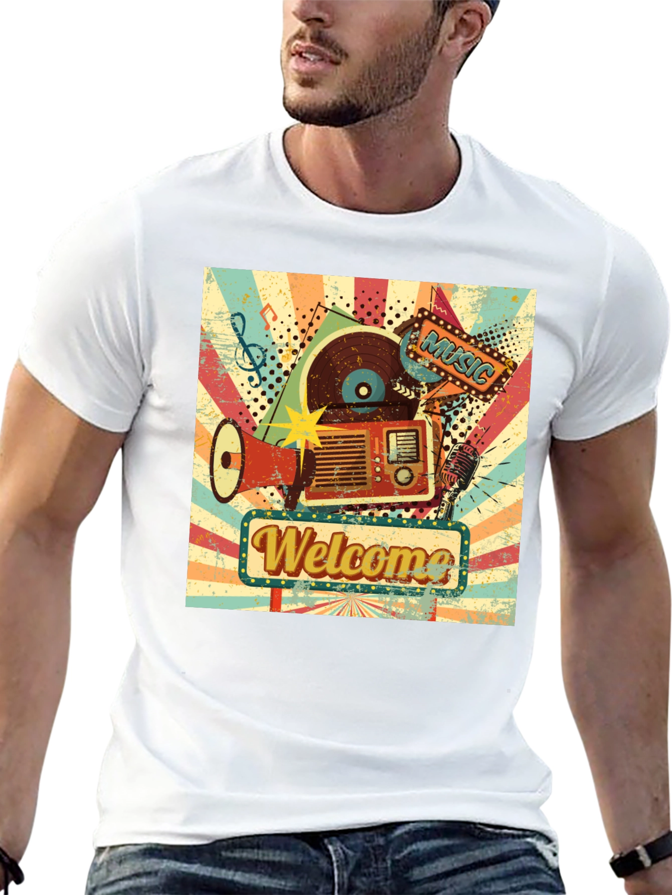 Retro Music Graphic Tee - Welcome Sign
