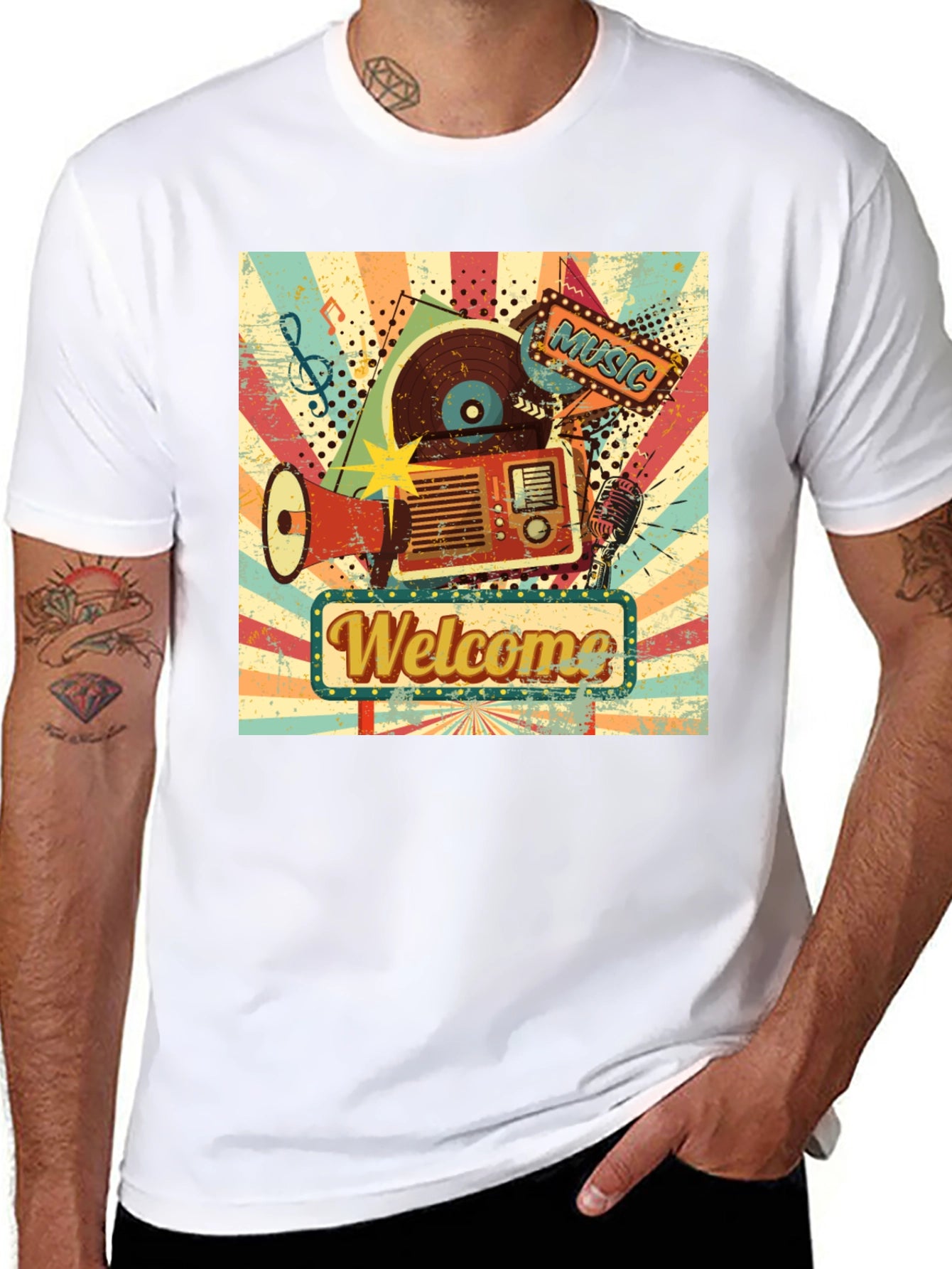 Retro Music Graphic Tee - Welcome Sign