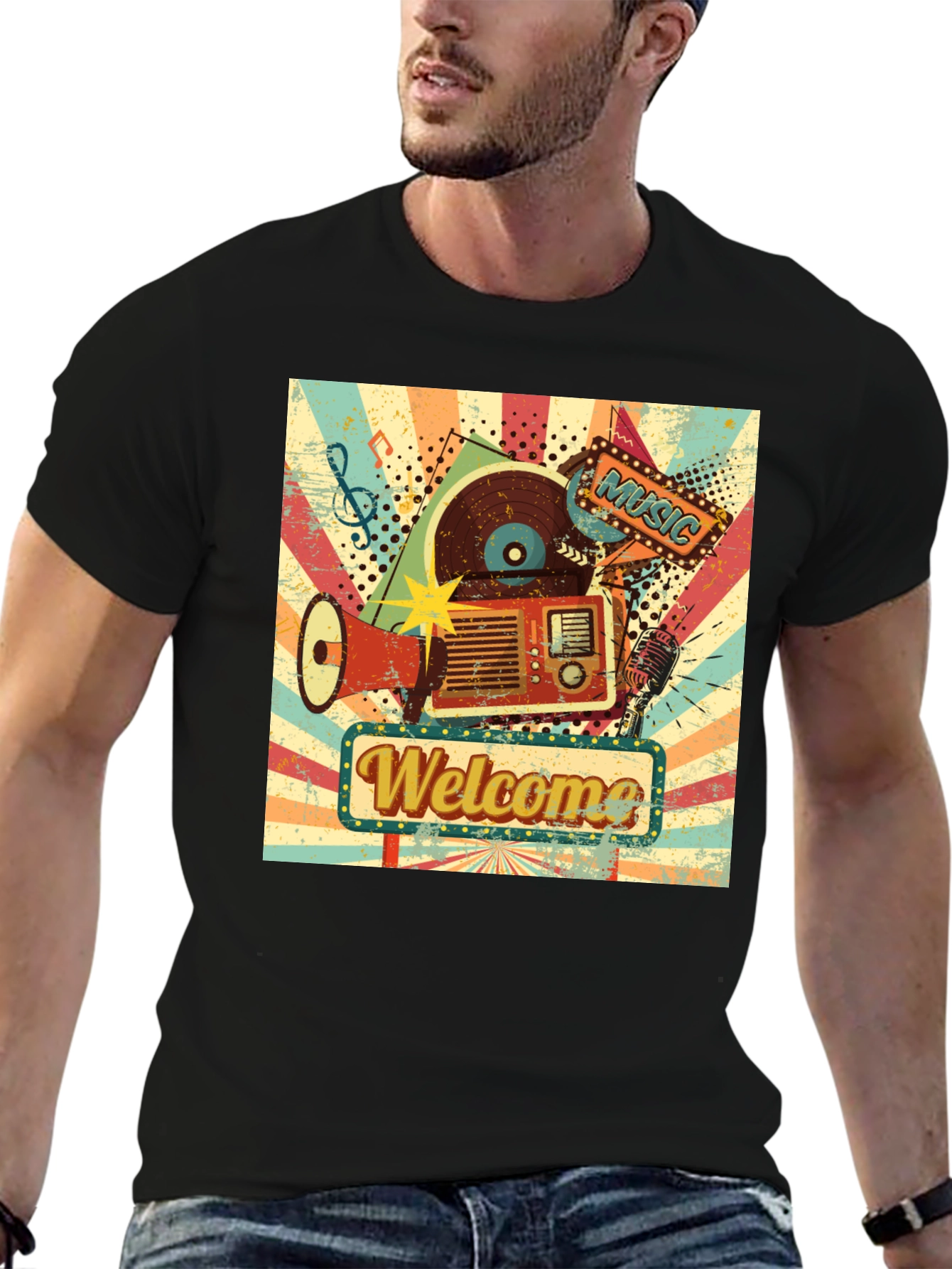 Retro Music Graphic Tee - Welcome Sign