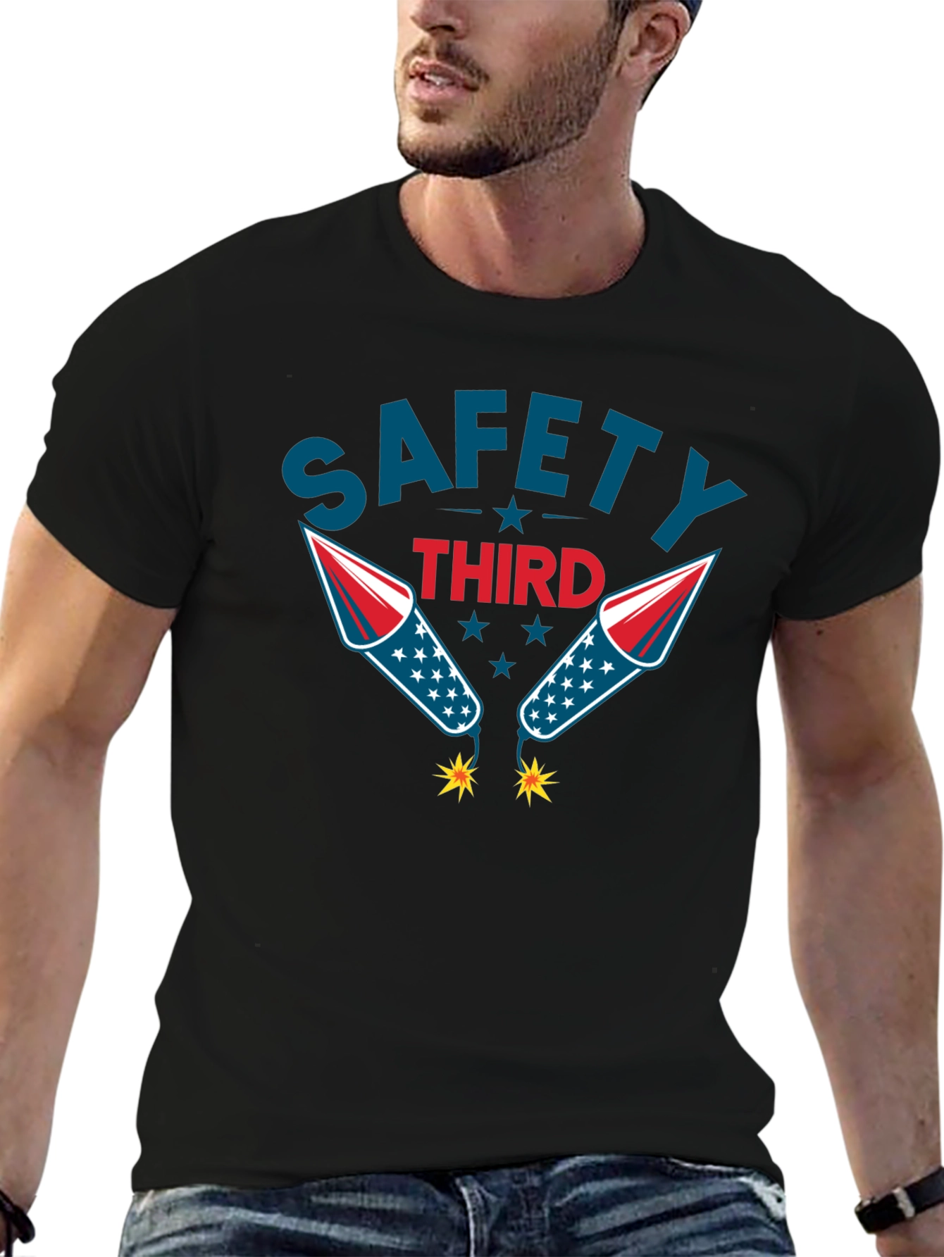 Safety Third Graphic Tee Funny Fireworks T-Shirt