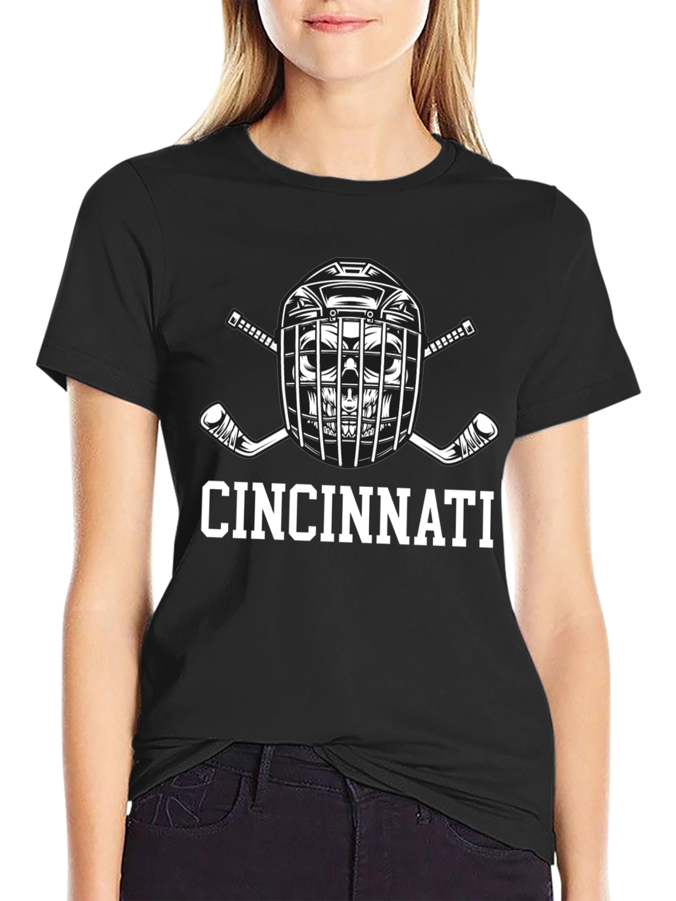 Cincinnati Hockey T-Shirt - Black Crew Neck Tee