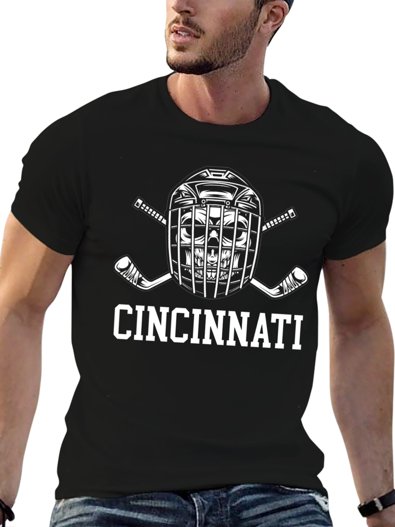 Cincinnati Hockey T-Shirt - Black Crew Neck Tee