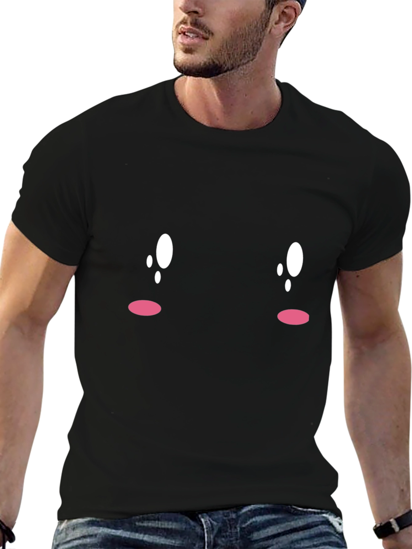 Cute Expression Black Tee - Soft & Comfortable