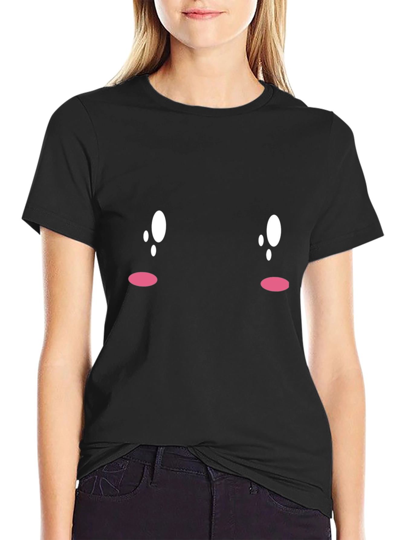 Cute Expression Black Tee - Soft & Comfortable