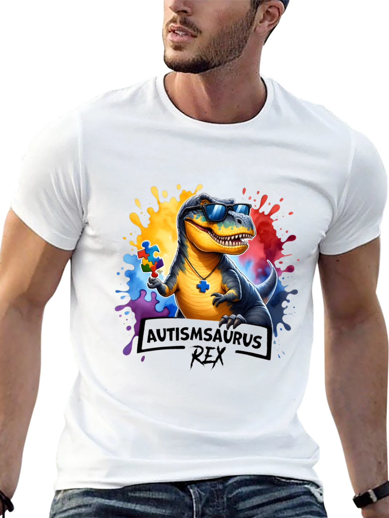 Autismsaurus Rex T-Shirt - Autism Awareness Dinosaur Tee