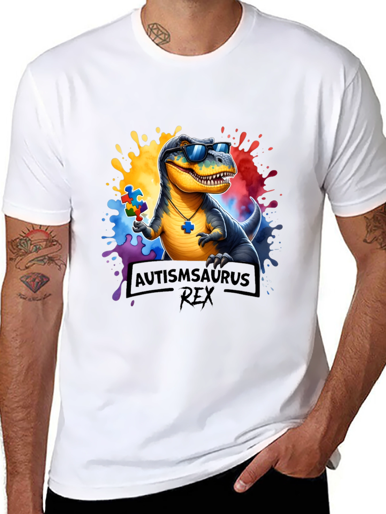 Autismsaurus Rex T-Shirt - Autism Awareness Dinosaur Tee