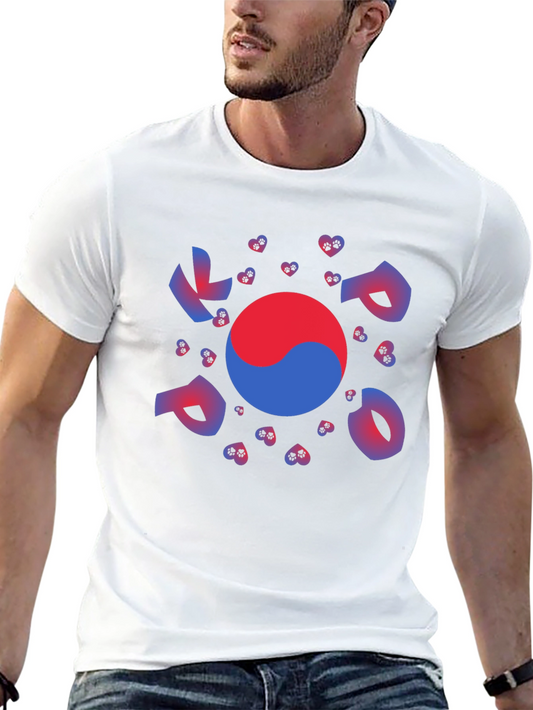 South Korea Flag T-Shirt | K-Pop Heart Design | Black Crew Neck Tee