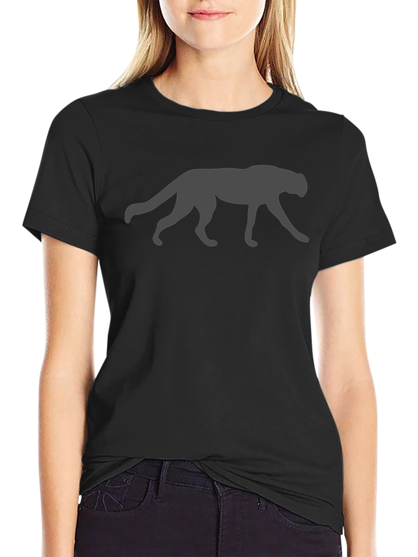 Cool Panther Silhouette Graphic Tee - Black