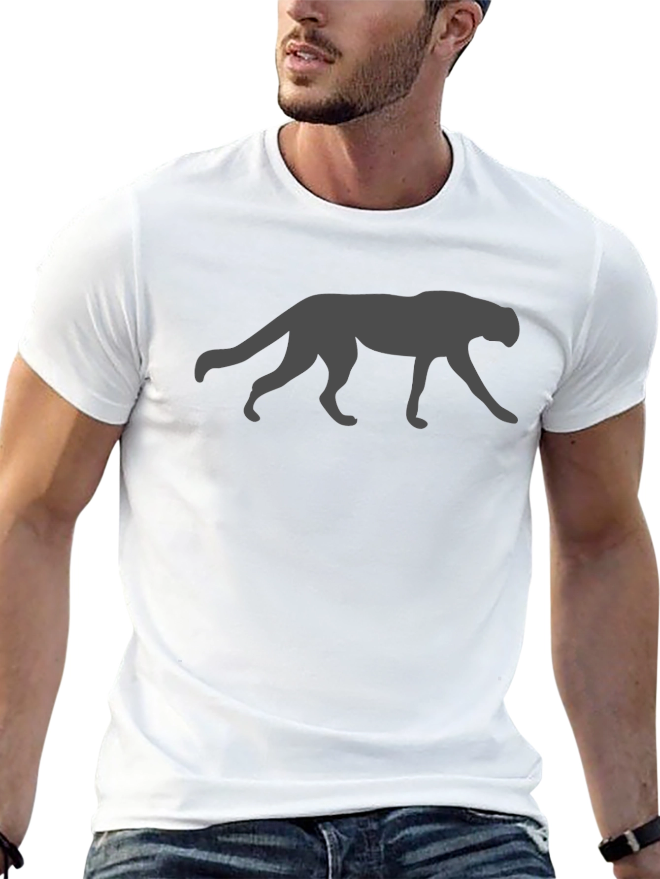 Cool Panther Silhouette Graphic Tee - Black