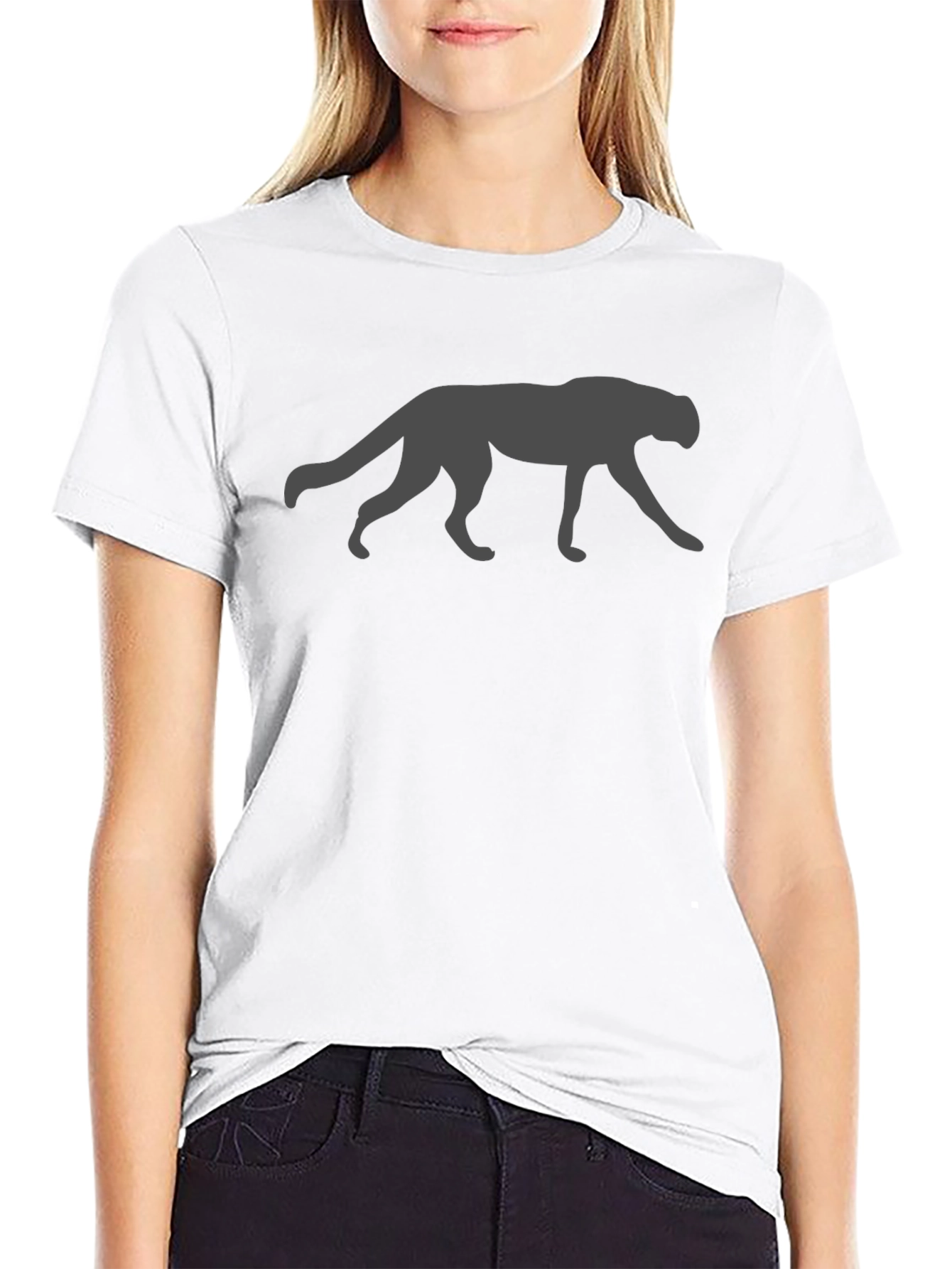 Cool Panther Silhouette Graphic Tee - Black