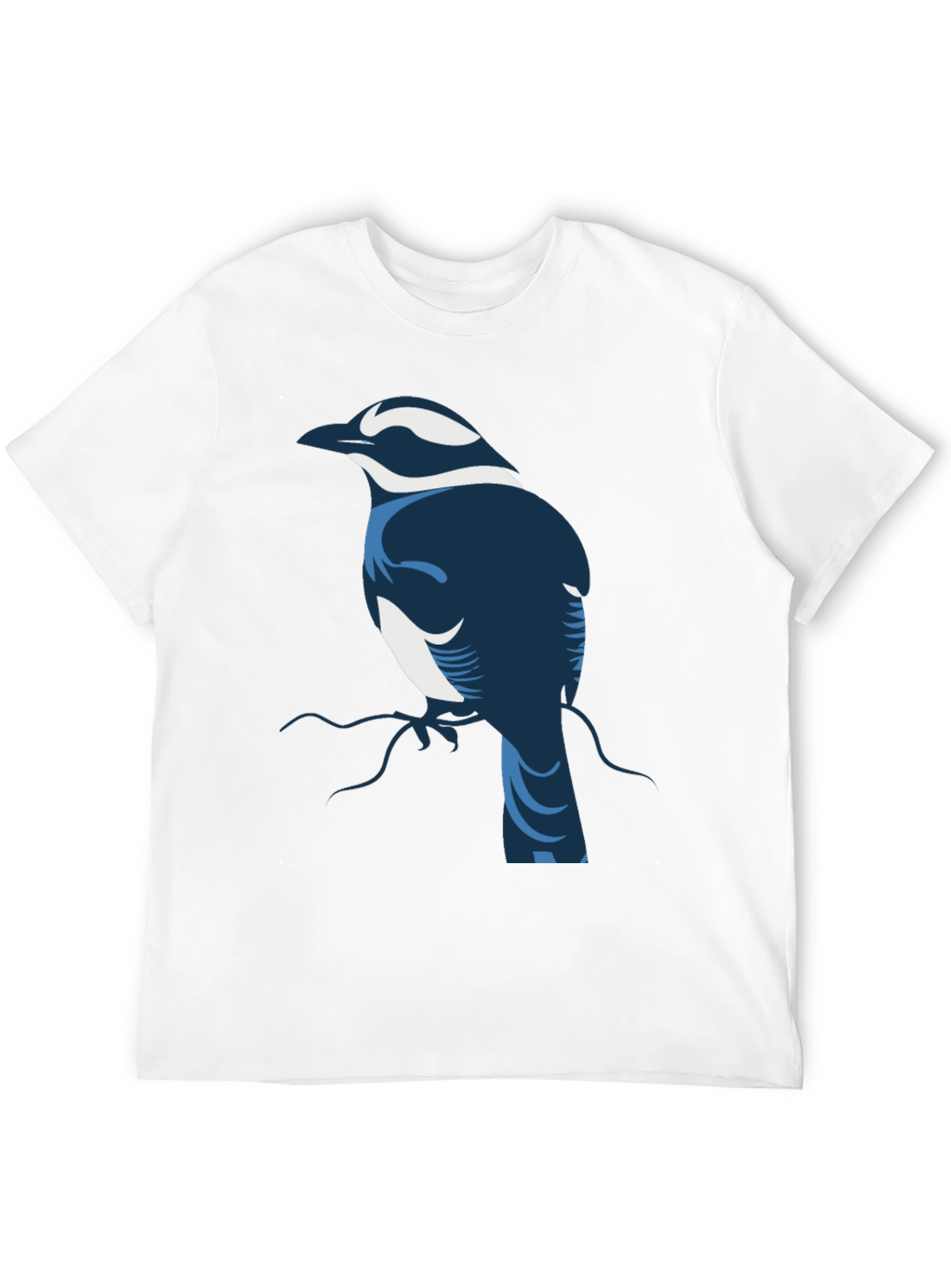 Stylized Bird Graphic Tee - Black Cotton Blend