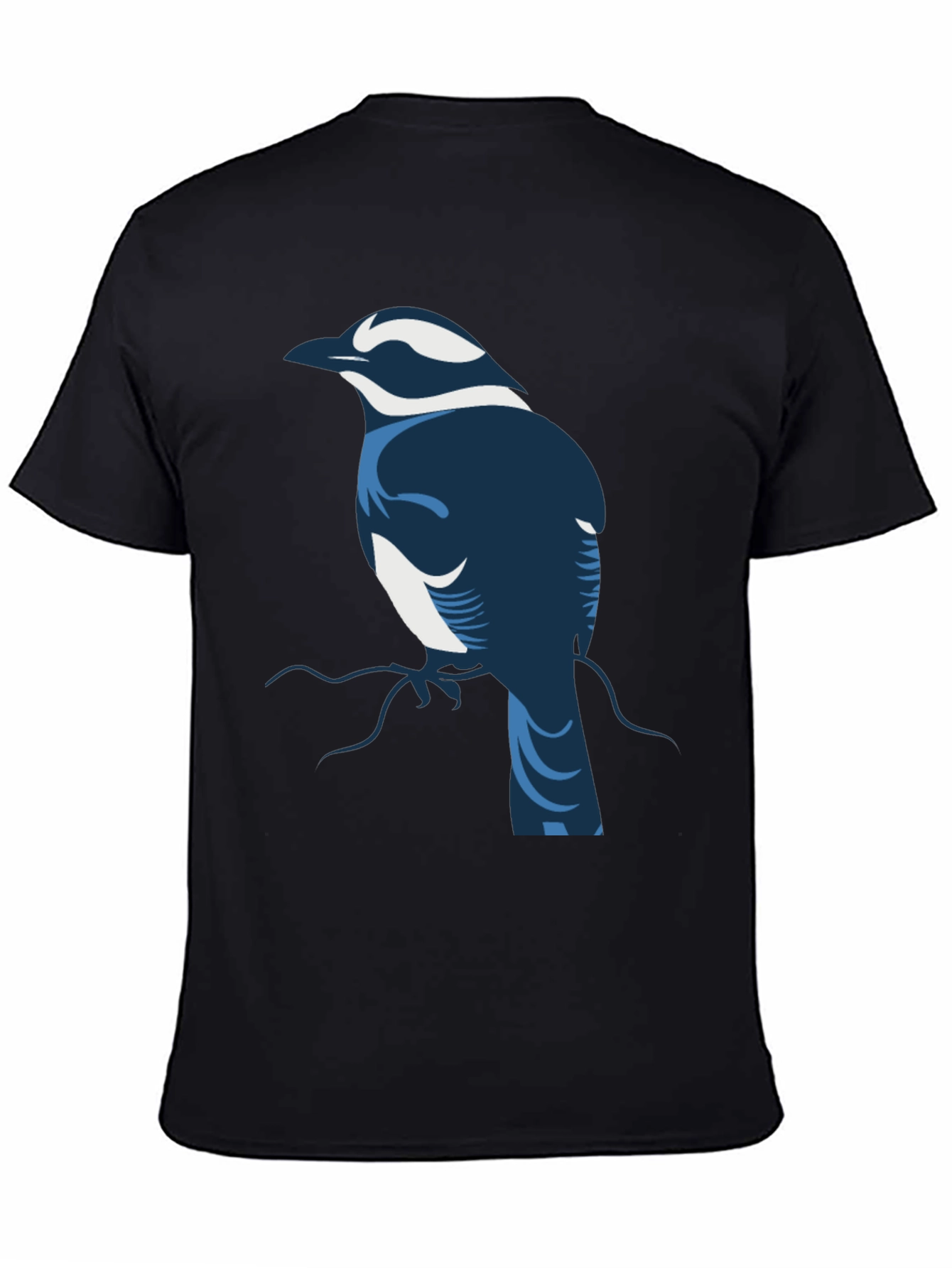 Stylized Bird Graphic Tee - Black Cotton Blend