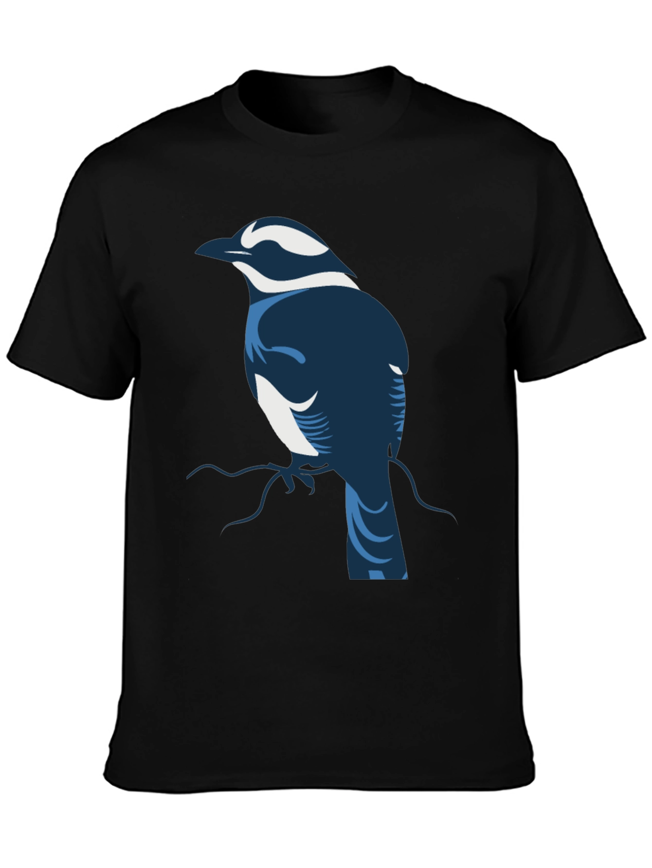 Stylized Bird Graphic Tee - Black Cotton Blend