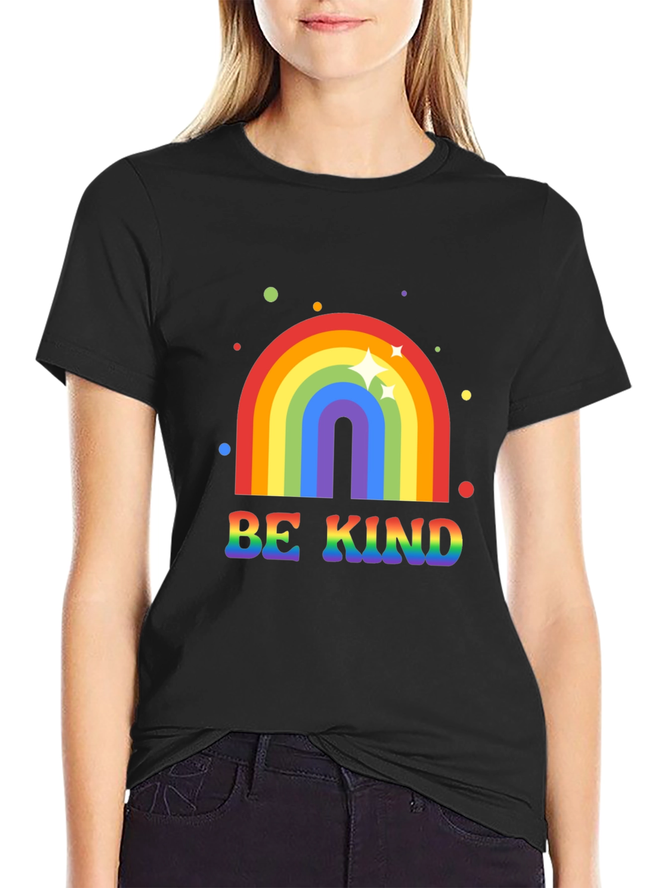Be Kind Rainbow Graphic Tee - Black T-Shirt