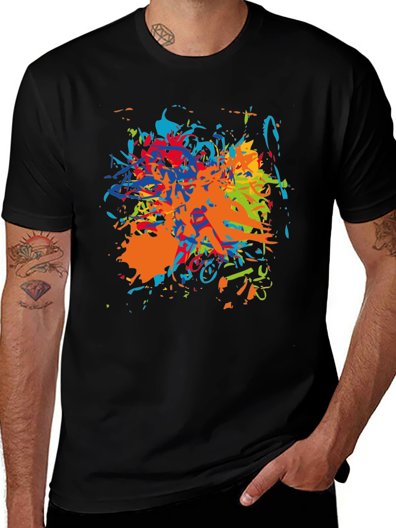 Abstract Paint Splatter Black T-Shirt
