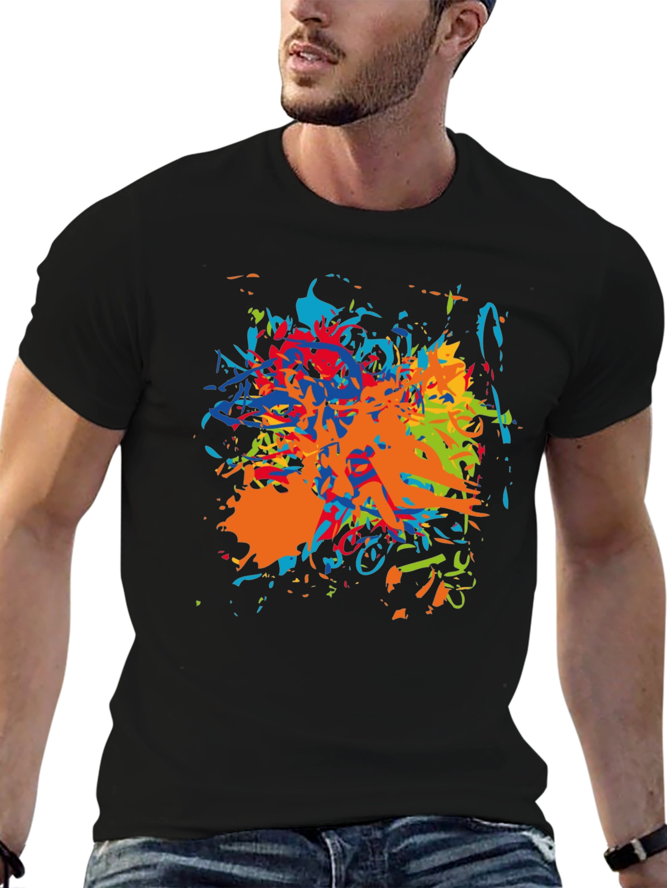 Abstract Paint Splatter Black T-Shirt