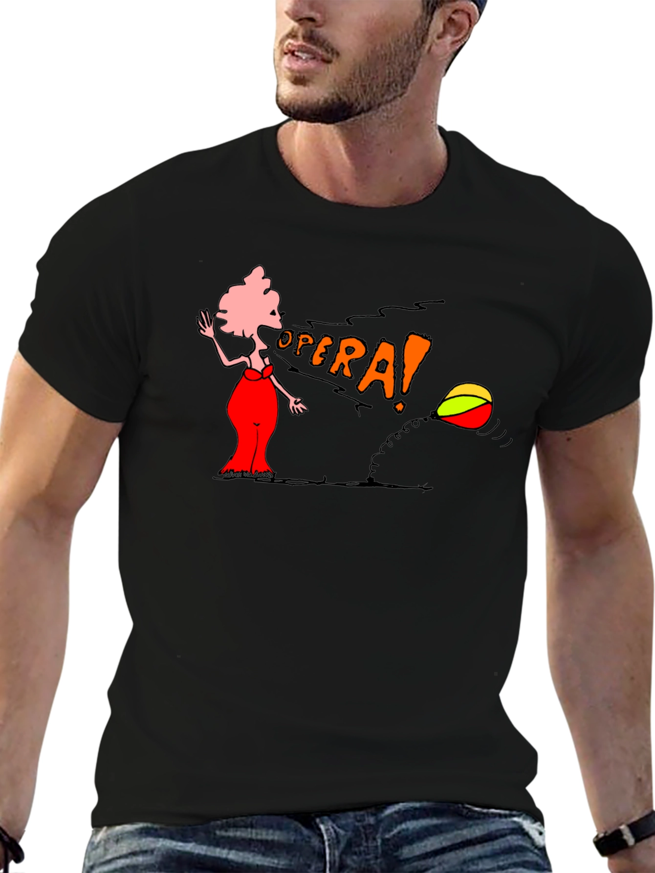 Opera Cartoon Graphic Tee - Black