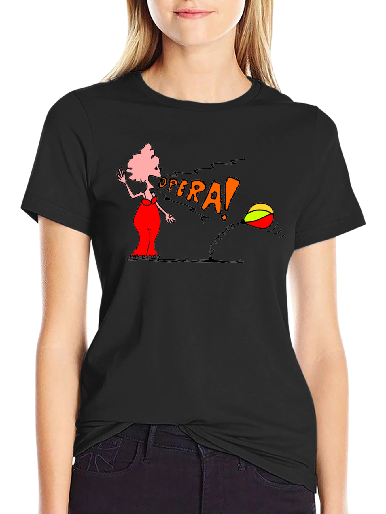 Opera Cartoon Graphic Tee - Black