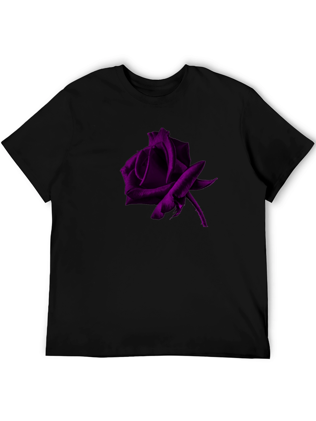 Black T-Shirt with Purple Rose Graphic