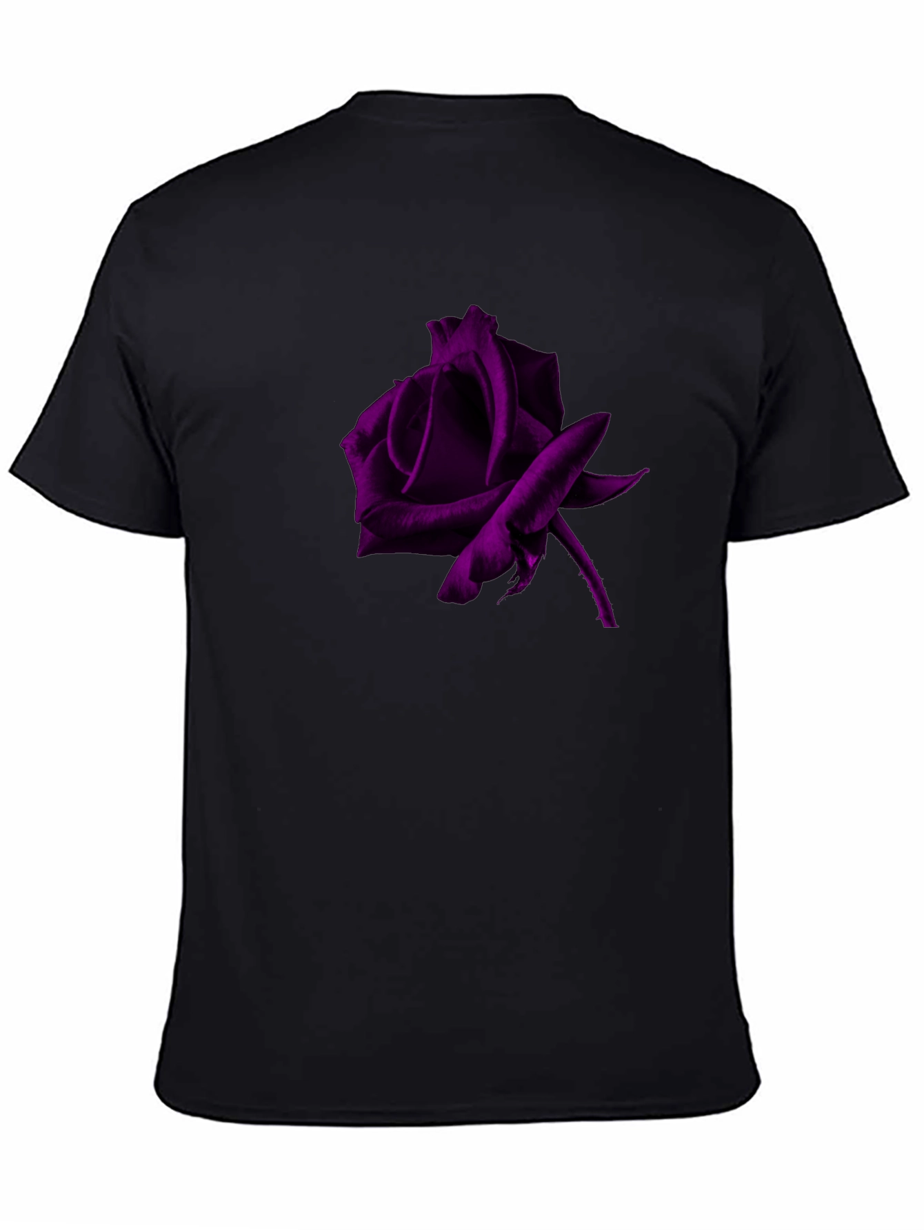 Black T-Shirt with Purple Rose Graphic