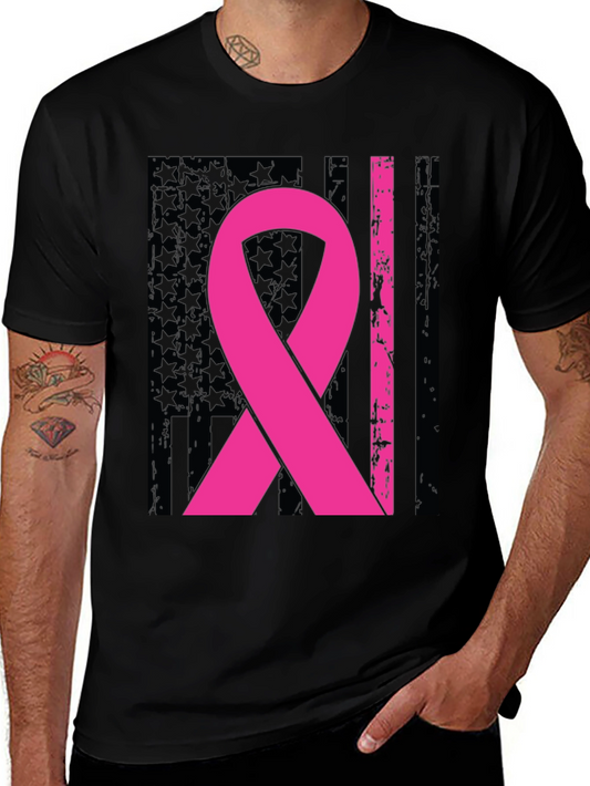 Pink Ribbon Flag Graphic Tee - Cancer Awareness