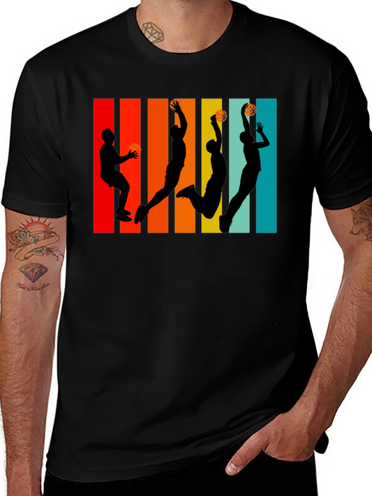 Retro Basketball Silhouette Graphic Tee - Black