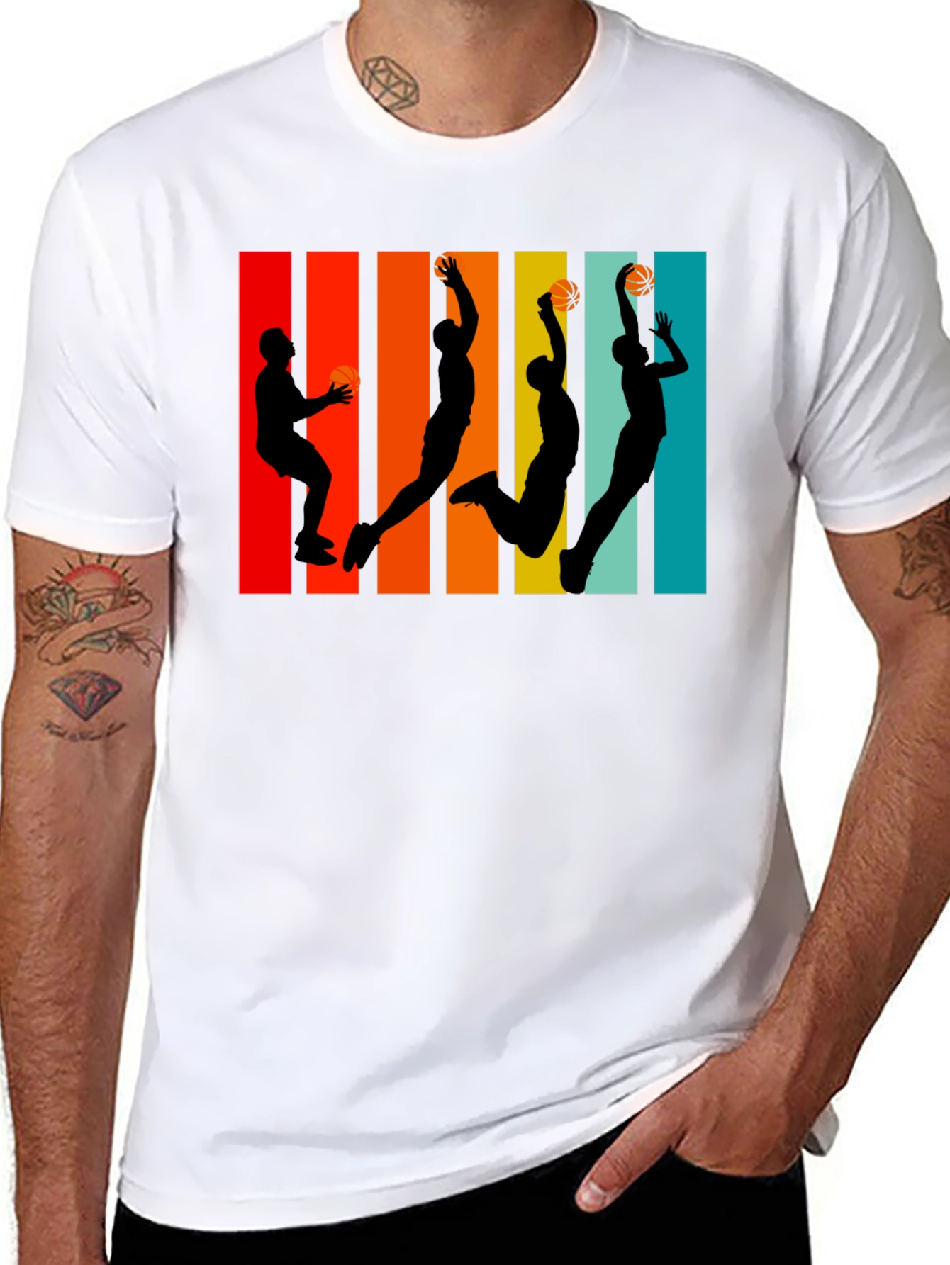 Retro Basketball Silhouette Graphic Tee - Black