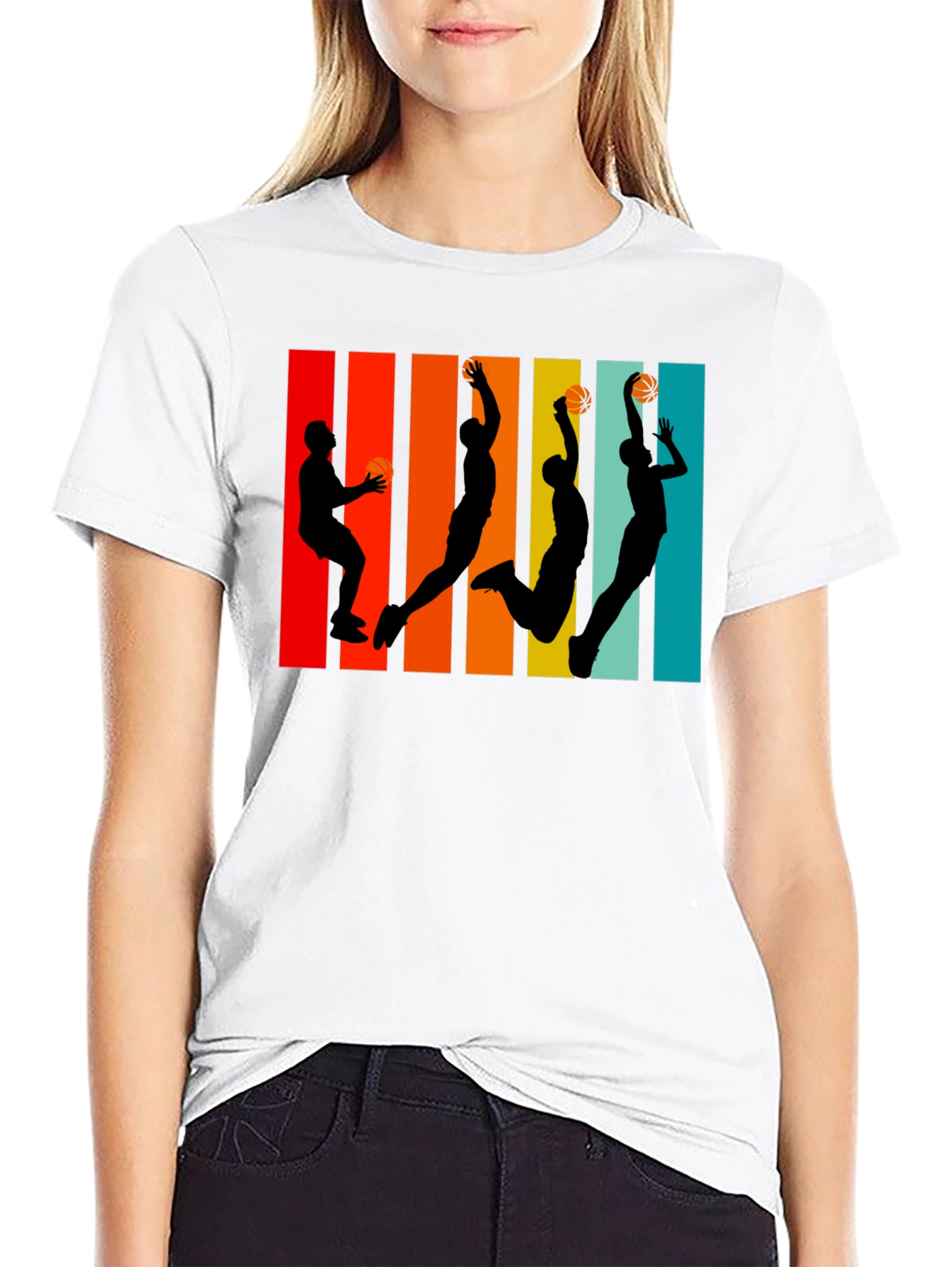 Retro Basketball Silhouette Graphic Tee - Black